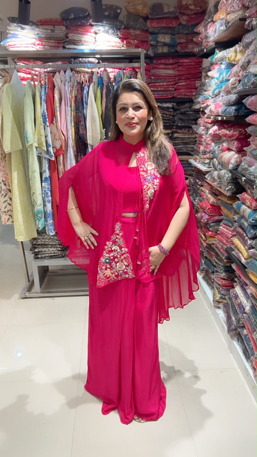 Indo-Western Cape & Palazzo Co-Ord Set   -KY9362